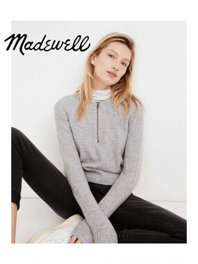 Madewell York Half-Zip Pullover Sweater in Heather Sky